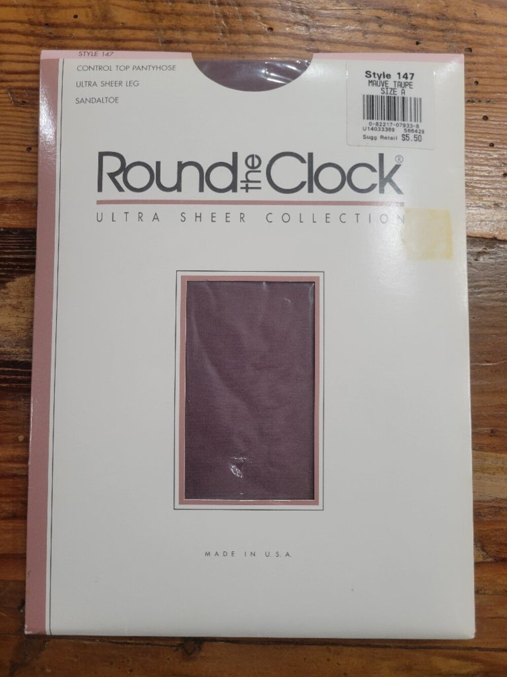 Round the Clock Style 147 Ultra Sheer Leg Pantyhose Mauve Taupe Hose Size A